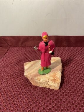 Putz Barclay Winter Woman in Pink Coat Lead Figure 1940 vintage